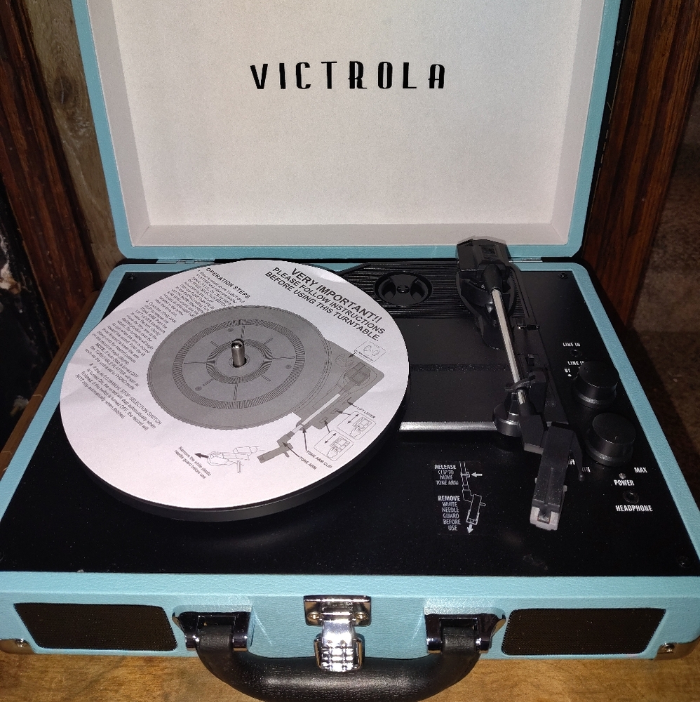 Blue and Black Vinyl Record Player